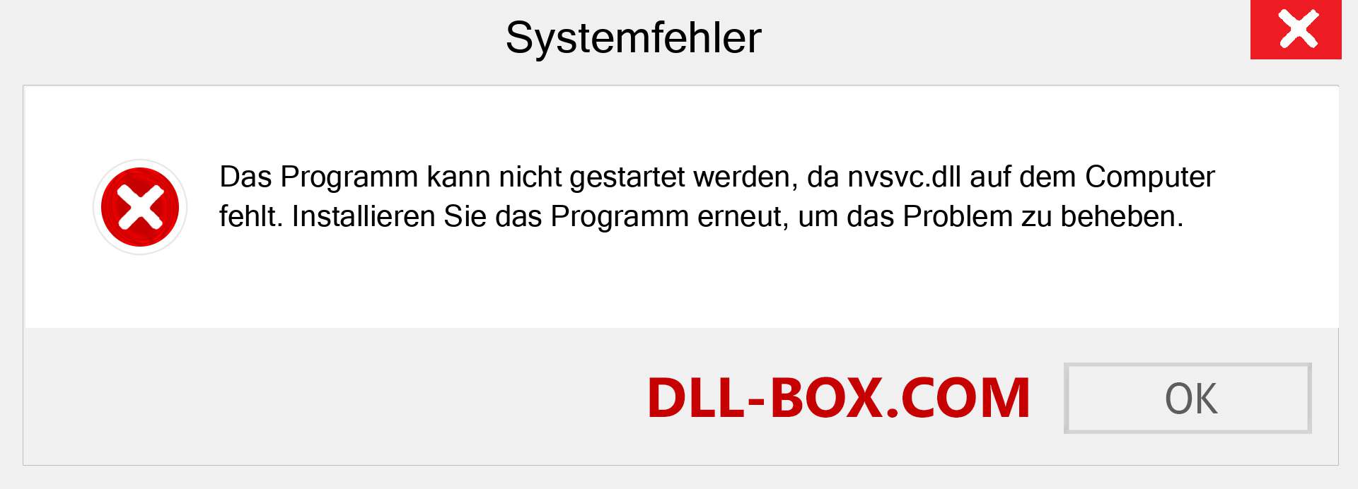 nvsvc.dll-Datei fehlt?. Download für Windows 7, 8, 10 - Fix nvsvc dll Missing Error unter Windows, Fotos, Bildern